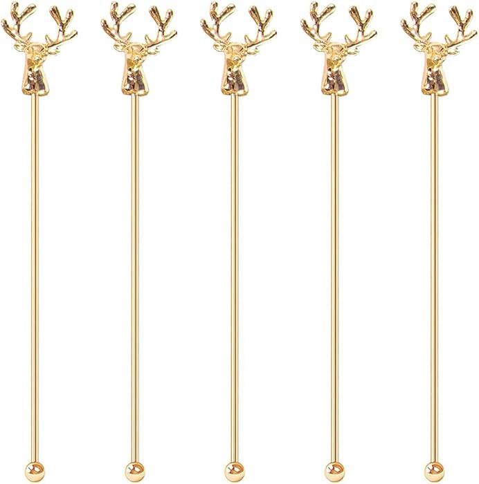 Swizzle Sticks,5 Pcs Stainless Steel Reusable Deer Head Shape Cocktail Stirrer Coffee Beverage St... | Amazon (US)