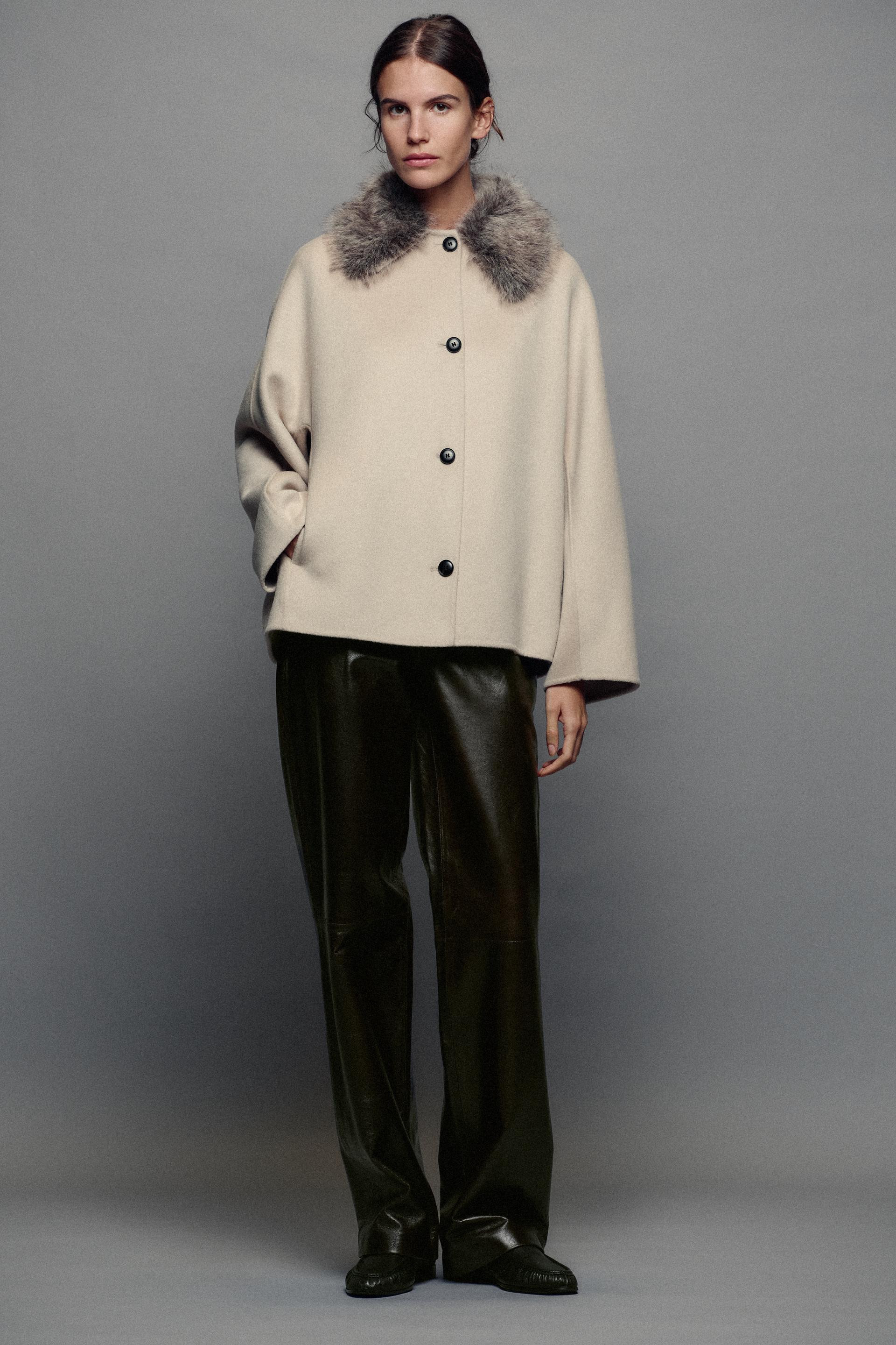 Zara - Wool Blend Faux Fur Collar Jacket Zw Collection - Women - Beige - Women | Zara US