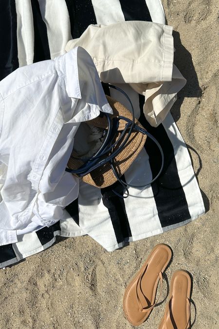 Beach towel and what mama wore to the lake 〰️ shorts, white button-down shirt, flip flop sandals 

#LTKunder50 #LTKswim #LTKFind
