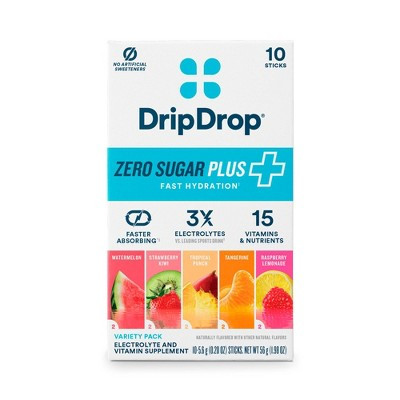 DripDrop Zero Sugar Plus Sampler Variety Dietary Supplement Powder - Watermelon Strawberry Kiwi Tropical Punch Tangerine Raspberry Lemon - 10ct | Target