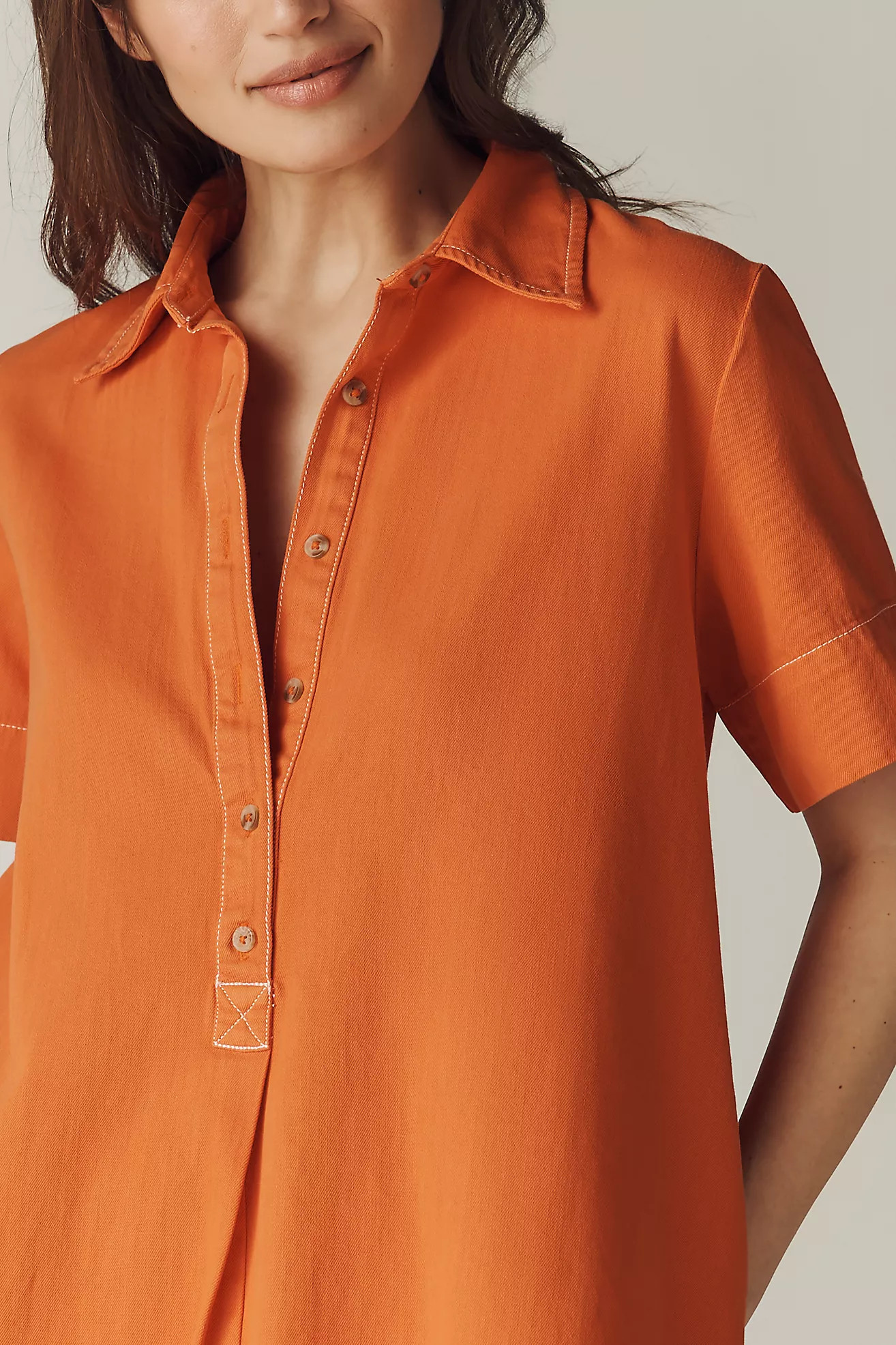 The Pollie Short-Sleeve Swing Tunic Mini Dress: Denim Edition | Anthropologie (US)