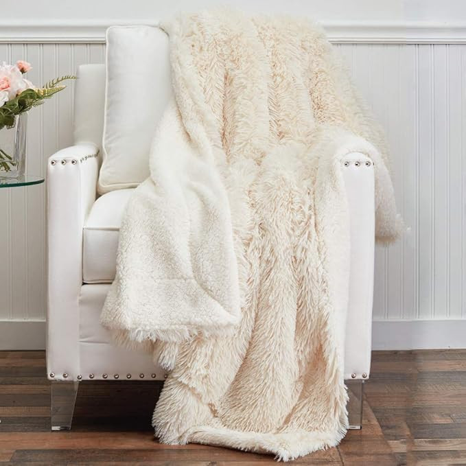 The Connecticut Home Company Shag with Sherpa Reversible Throw Blanket, Many Colors, Super Soft L... | Amazon (US)