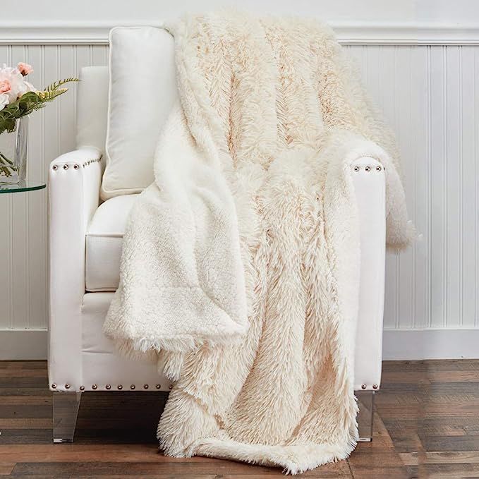 The Connecticut Home Company Shag with Sherpa Reversible Throw Blanket, Many Colors, Super Soft L... | Amazon (US)