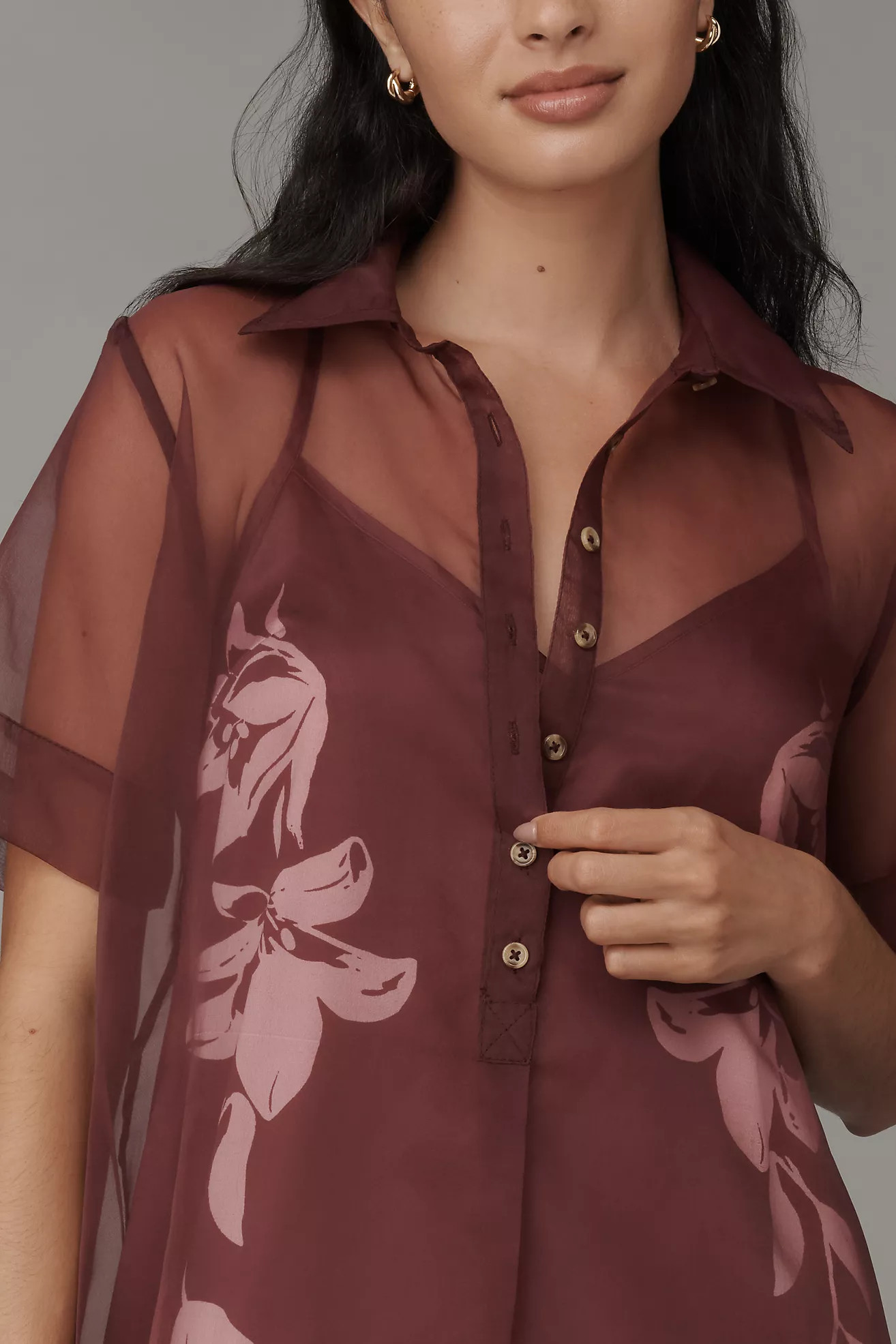 The Pollie Short-Sleeve Sheer Swing Tunic Mini Dress | Anthropologie (US)