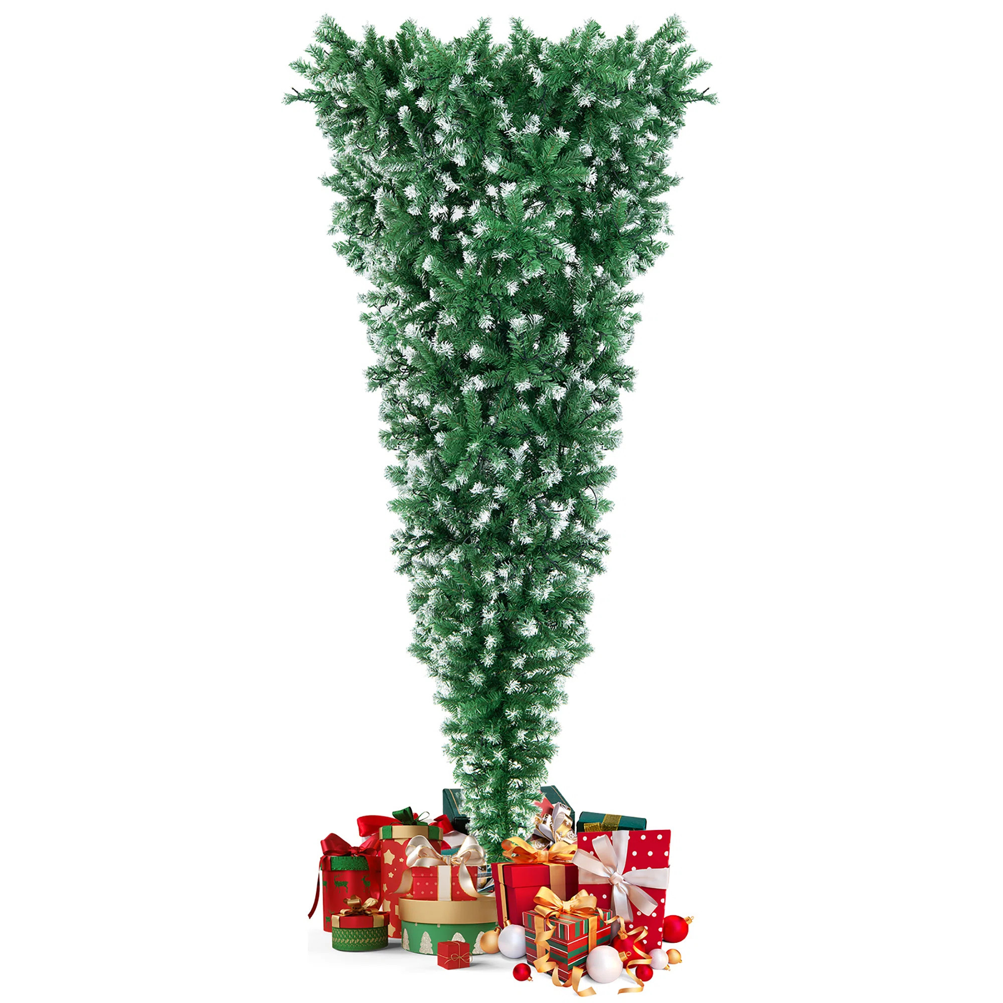 The Holiday Aisle® 90'' H Upside Down Green Artificial Hinged Christmas Tree with 400 Lights & R... | Wayfair North America