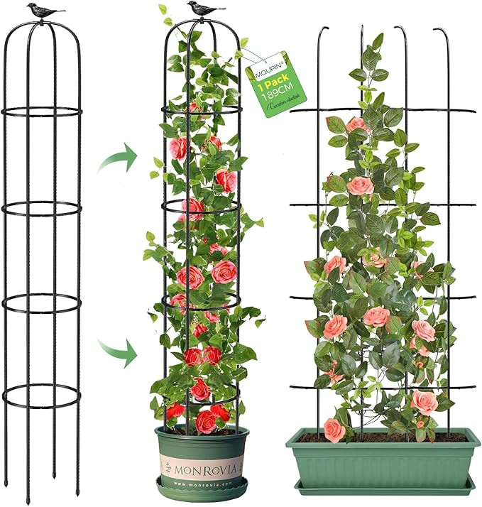 Tower Obelisk Garden Trellis for Climbing Plant，6.2FT/74.4" Rustproof Metal Potted Plant Climbi... | Amazon (US)