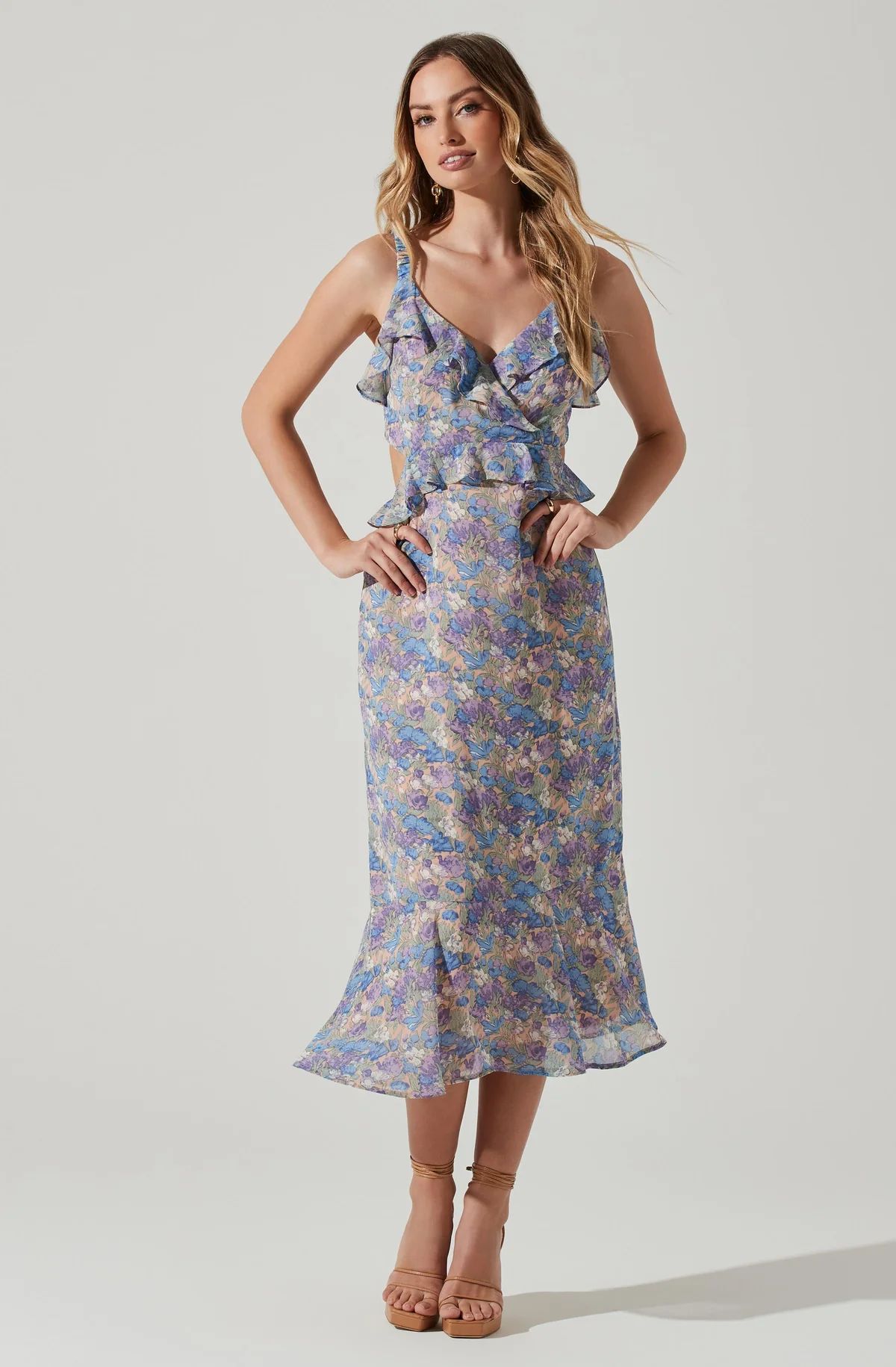 Wildflower Ruffle Cutout Midi Dress | ASTR The Label (US)