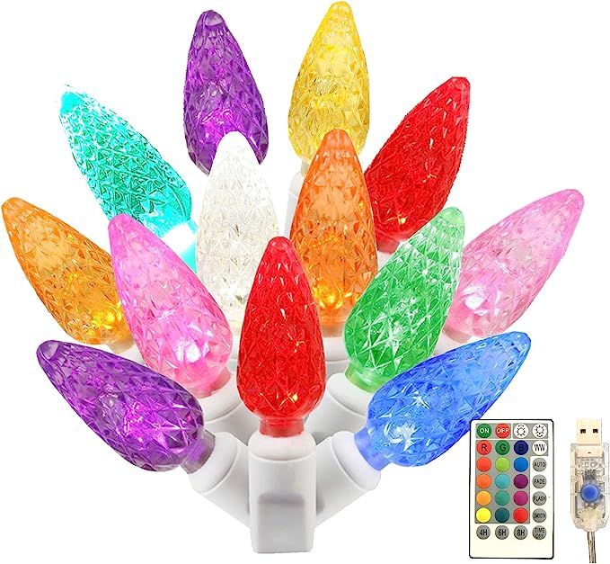 MEIMEI LIGHTING Color Changing C6 Christmas Lights,16ft 50 LED Strawberry String Lights USB Plug ... | Amazon (US)