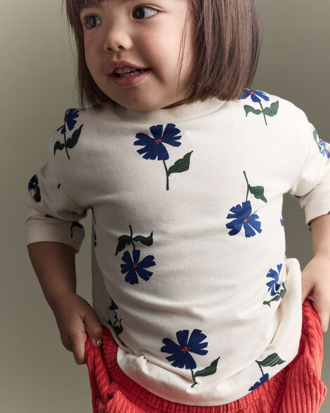 Toddler Girl Floral Long-Sleeve Relaxed Tee - Cream/Blue | Carter's Inc