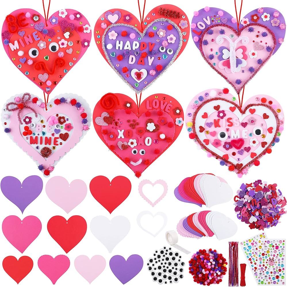 Fovths 610 Pieces Valentine's Day Foam Heart Craft Kits DIY Foam Heart Ornaments Kits Assorted He... | Amazon (US)