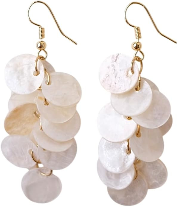 DIAMANTIO Handmade Natural Shell Dangle Earrings for Women – Boho Chic Lightweight Statement Dr... | Amazon (US)