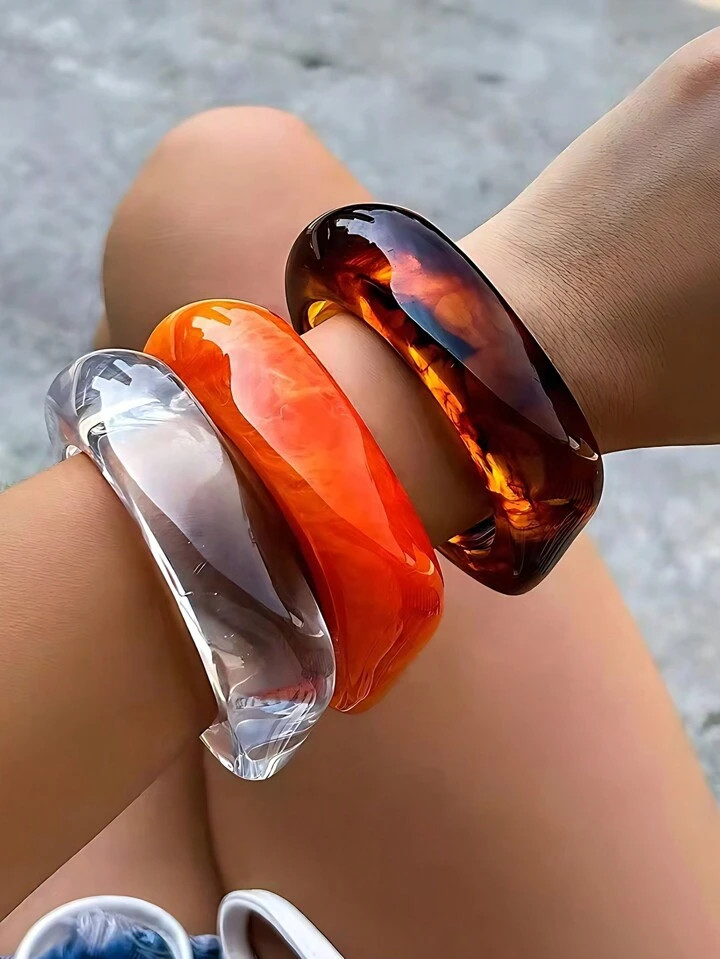 1pc Vintage Colorful Asymmetrical Acrylic Resin Chunky Bangles For Women Kpop Geometric Charm Bracelets Daily Party Vacation Gift | SHEIN