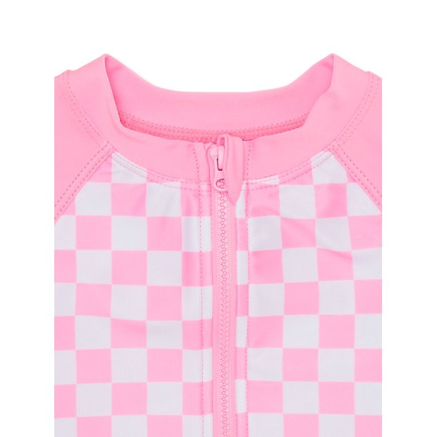 Wonder Nation Baby and Toddler Girl Zip Rashguard Swimsuit, 1-Piece, Sizes 12M-5T | Walmart (US)