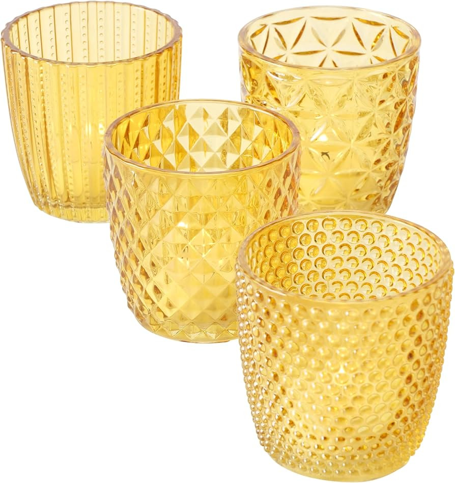 Modernist Home 4 Piece Chubby Tea Light and Votive Candle Holder Set, Translucent, Honey Yellow G... | Amazon (US)