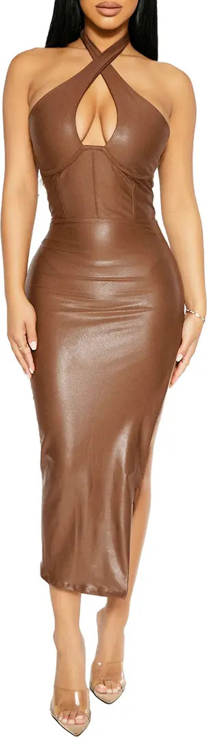 Naked Wardrobe Extra Drippin' Crossover Halter Midi Dress | Nordstrom | Nordstrom