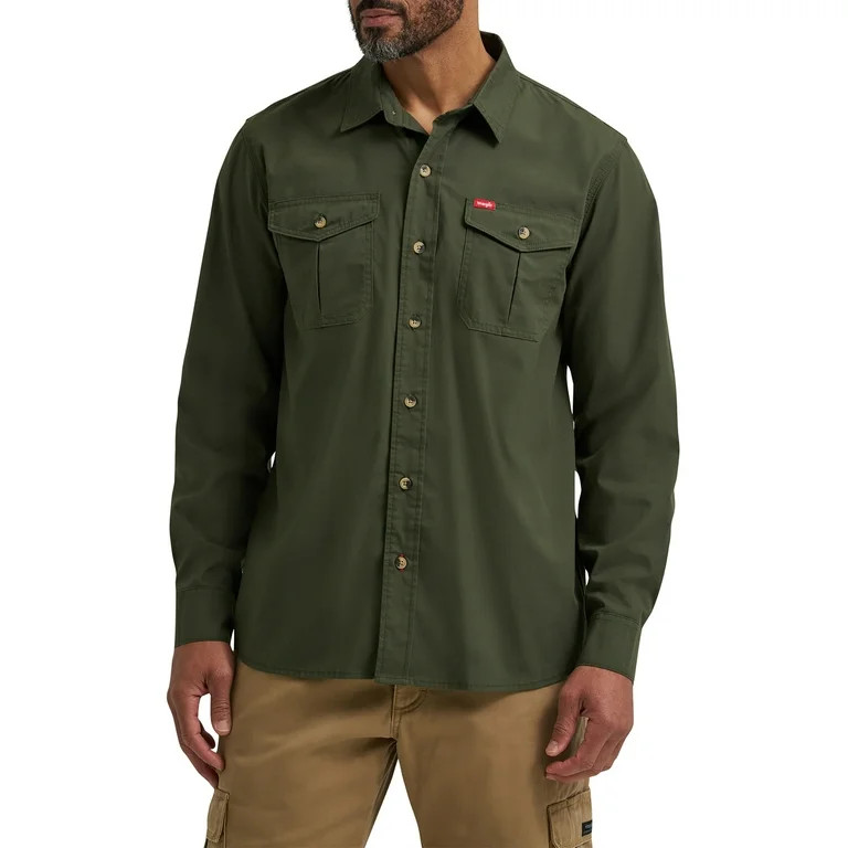 Wrangler® Men's and Big Men's Relaxed Fit Long Sleeve Woven Shirt, S-5XL | Walmart (US)