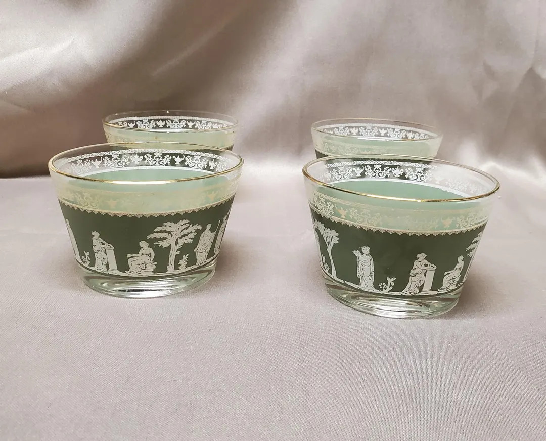 Jeanette Glass Hellenic Green Wedgewood With Gold Rim Dessert Bowls Set of 4 - Etsy | Etsy (Global)