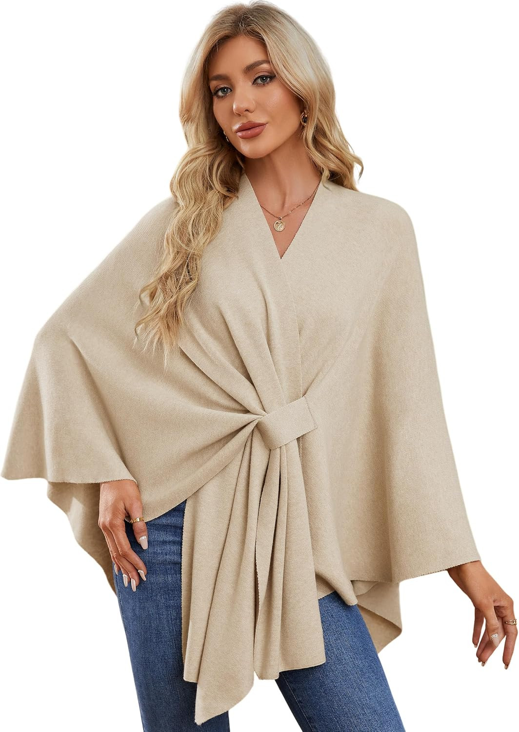 PULI Women Elegant Shawl Wrap Open Front Poncho Sweater Spring Fall Winter | Amazon (US)