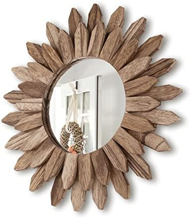 Honiway Wall Mirror Decorative 12.3 inch Rustic Wood Mirror Sunburst Boho Mirror for Entryway Bedroo | Amazon (US)