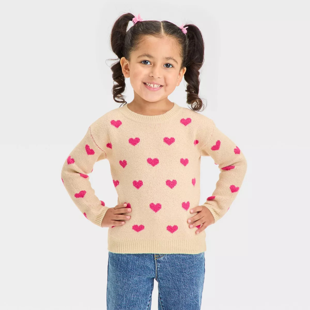 Toddler Girls' Hearts Pullover Sweater - Cat & Jack™ Oatmeal 2T | Target