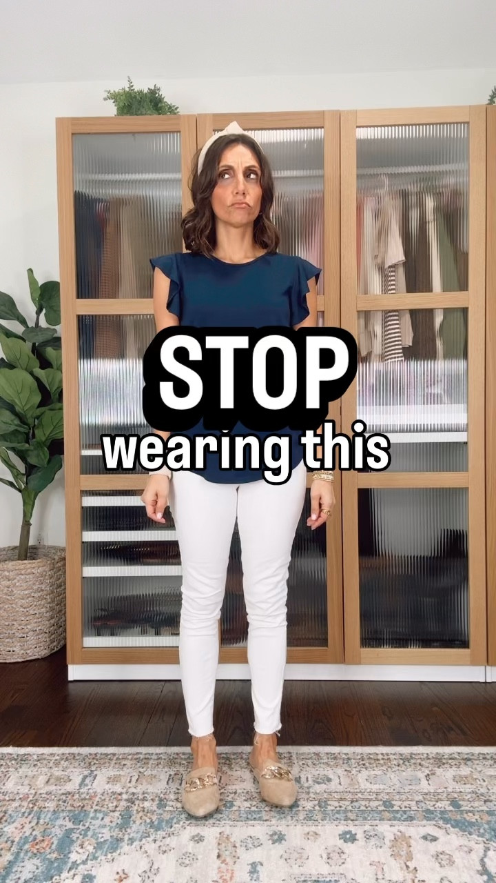 Stop wearing this …try this instead
Swap your skinny jeans for wide leg 
Try cream instead of white and ballet flats instead of pointy toes 
Wearing 26 in jeans and small in top

#LTKootd #LTKOver40 #LTKWorkwear