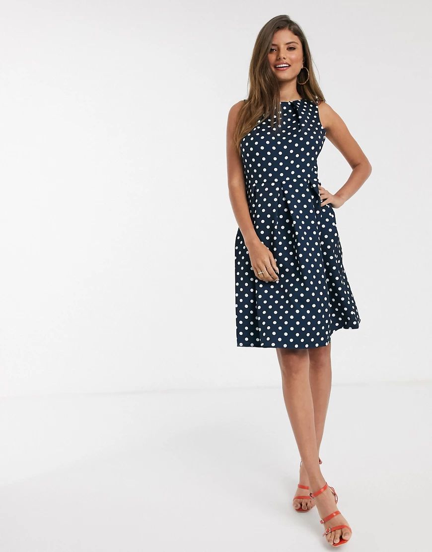 Closet midi skater dress in polkadot-Navy | ASOS (Global)