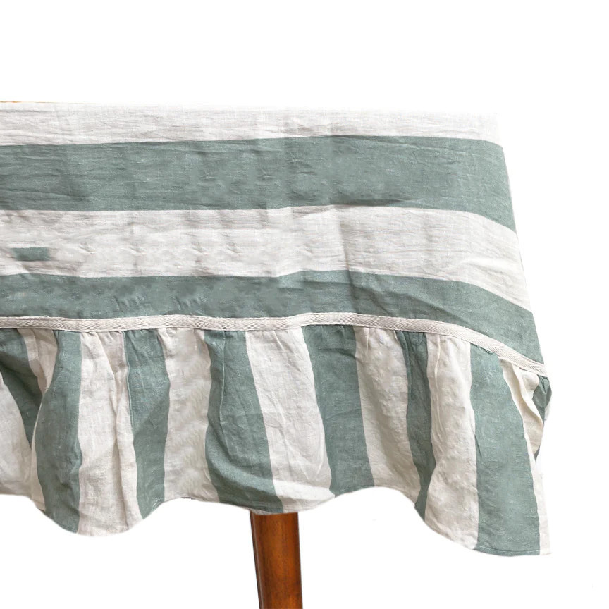 Sea Green Wide Stripe Tablecloth | Biscuit Home