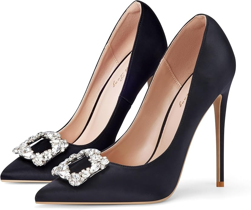 Elisabet Tang Women's High Heels,4.72 Inch Satin Glitter Rhinestone Stiletto Pumps for Women Sexy... | Amazon (US)