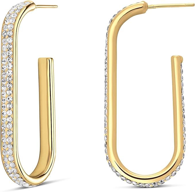 MILLA Chain Hoop Earrings - 14K Gold Dangle Earrings for Women, Dangle Hoop Earrings, Large Rhine... | Amazon (US)