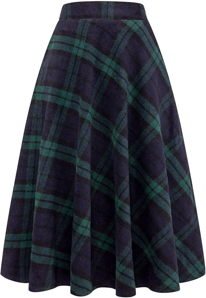 Long Plaid Wool Skirt for Womens Winter Fall Warm High Elastic Waist A line Flared Pleated Wool T... | Amazon (CA)