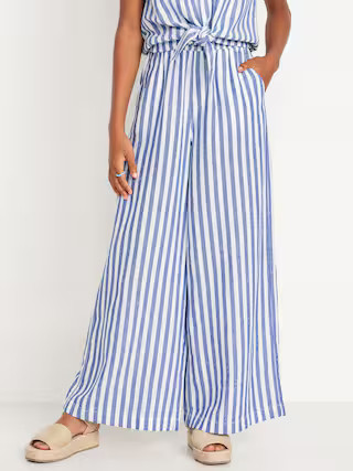 Printed High-Waisted Linen-Blend Wide-Leg Pants for Girls | Old Navy | Old Navy (US)