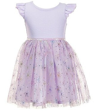Zunie Little Girls Shimmer Bodice Sequin Waistline Glitter Flower Mesh Dress -  5 | Dillard's