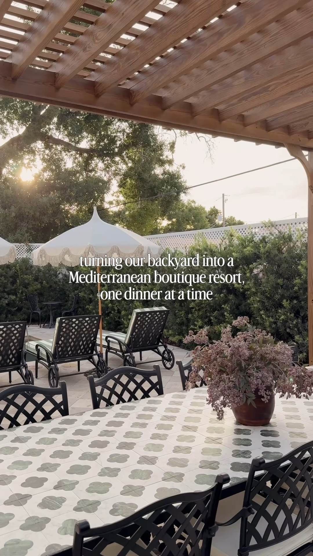 #ad Tiled iron table + metal lattice chairs + pergola = Mediterranean backyard perfection 🤌🏼

Tile and chairs from @wayfair! #WayfairPartner #wayfair

#LTKHome