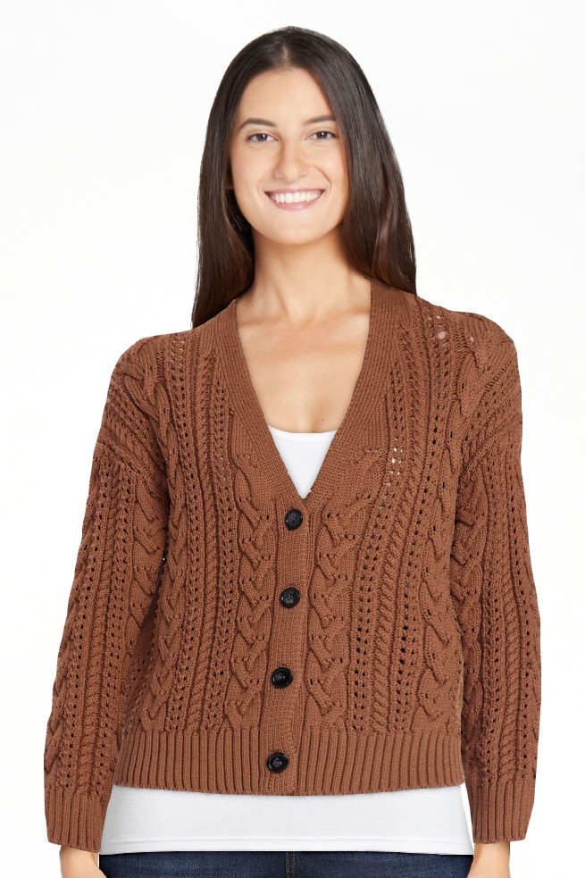 Time and Tru Women's Cable Knit Cardigan Sweater with Long Sleeves, Lightweight, Sizes XS-XXXL | Walmart (US)