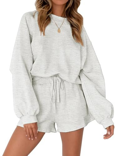 MEROKEETY 2026 Spring Lounge Sets for Women Oversized Batwing Sleeve Casual Top and Shorts 2 Piece Outfits Sweat Set Light Grey | Amazon (US)