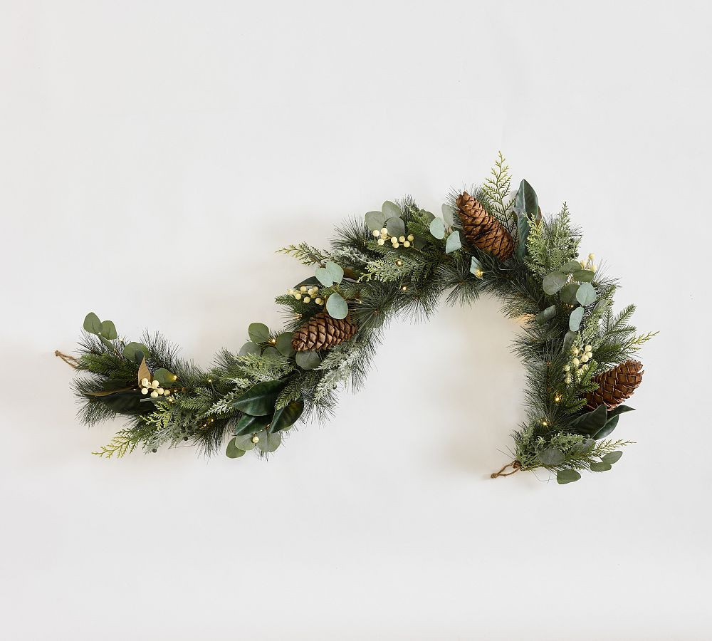 Faux Lit Leafy White Berry Wreath &amp; Garland | Pottery Barn (US)