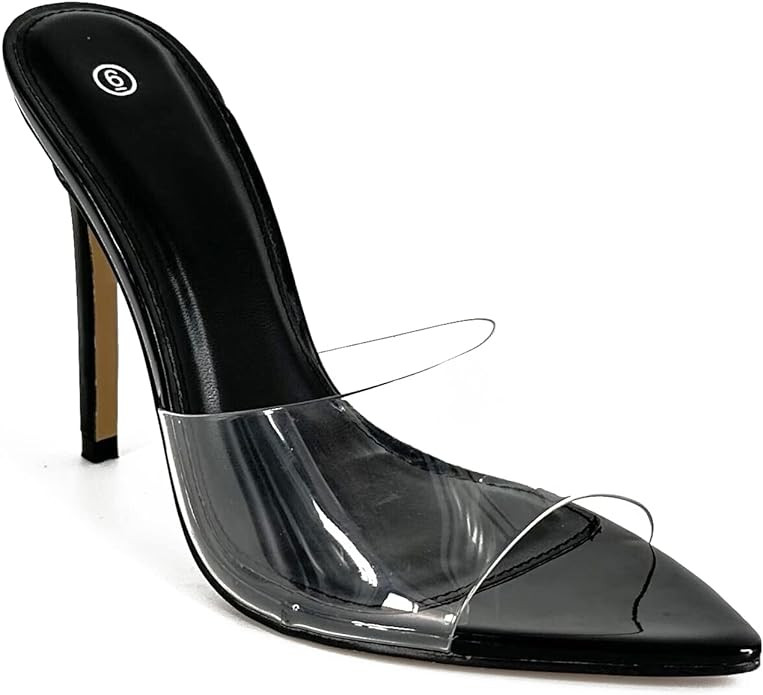 Women Clear Pointed Toe Sandals Stiletto Heels Transparent Strap High Heels Slip on Mules for Wom... | Amazon (US)