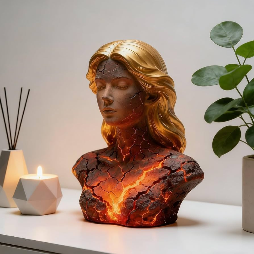 Cracked Blazing Maiden Figurine Statue Light, Flame Girl Bust Statue Lamp LED Shattered Effect, 3... | Amazon (US)