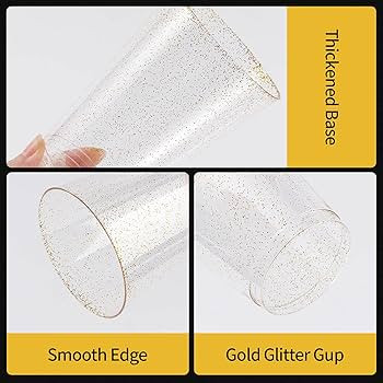 200PCS 9oz Glitter Plastic Cups for Party, Disposable Gold Cups, Plastic Cocktail Glasses for Wed... | Amazon (US)