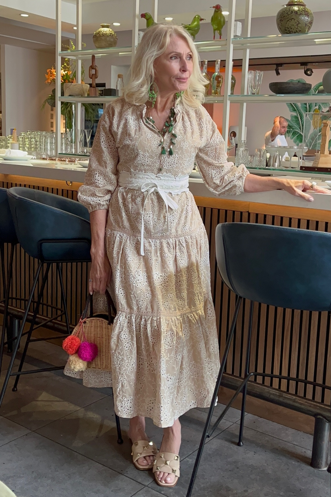 Spring eyelet!  Loose fit. Puff sleeves perfect length. Chicos has you covered.  I added an obi belt in white for definition and accessorized in green. It popped the neutral color perfectly 

#LTKstyletip #LTKfit #LTKSeasonal