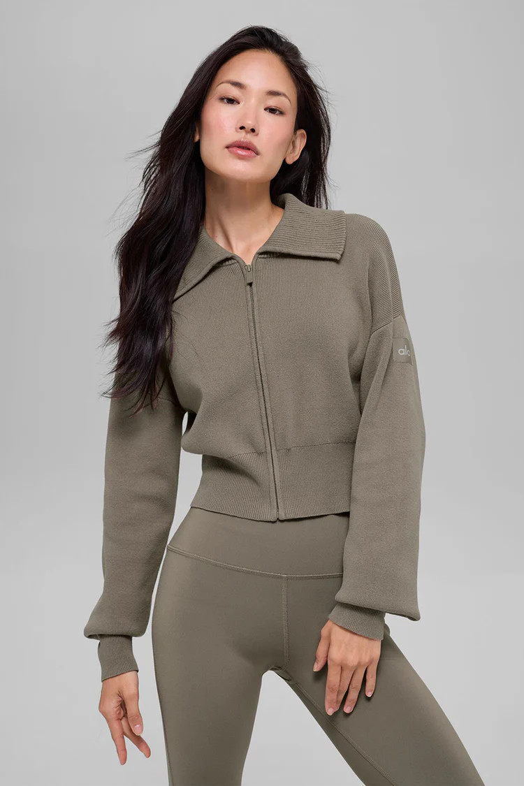 Scholar Knit Cropped Full Zip Jacket | Alo Yoga