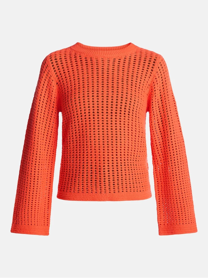 Time and Tru Women\u2019s Textured Cotton Sweater with Long Sleeves, Lightweight, Sizes XS-XXXL | Walmart (US)