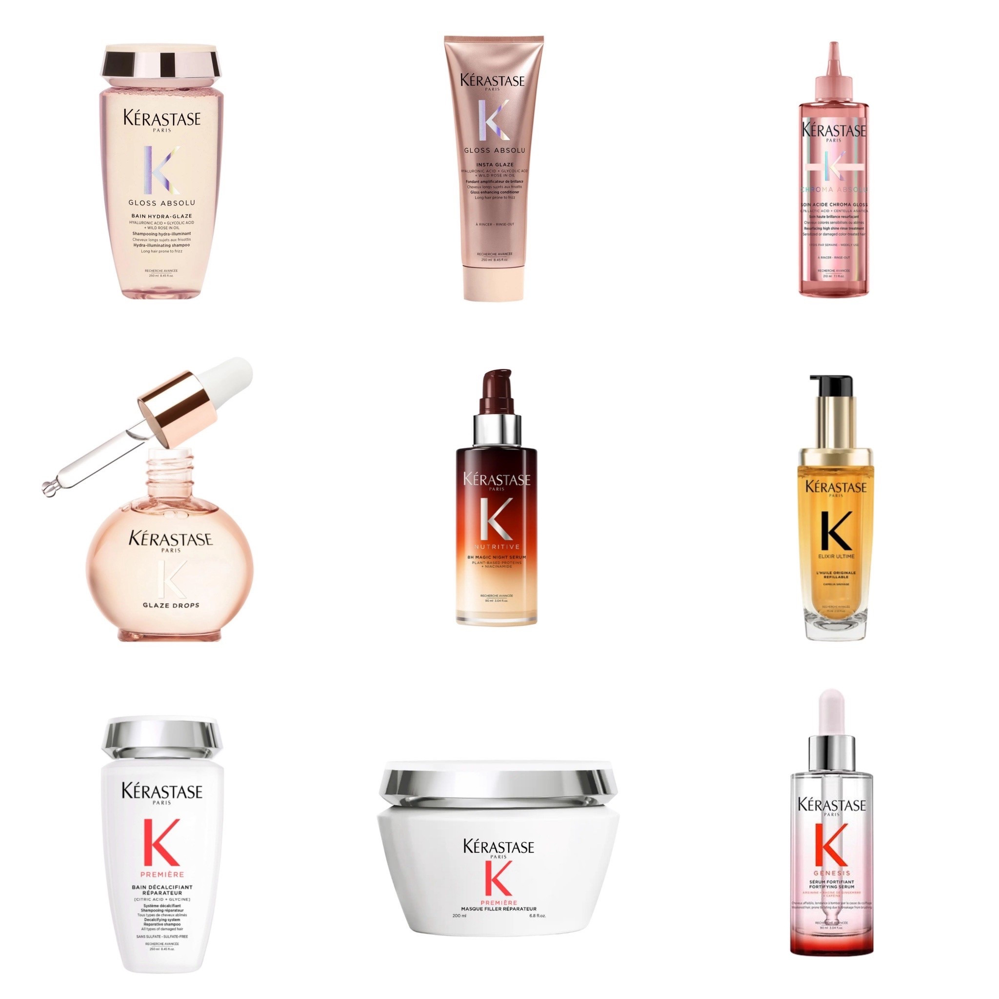 My all time favorite Kérastase products! 

If you’re looking for more shine/gloss look to your hair - the Gloss Absolu line is AMAZING! For even more shine, add the glaze drops or Elixir Ultime drops with the entire line!

If you have hard water in your shower, I noticed a big difference in getting that harsh dry texture on my hair to go away with with the Premier line! And my favorite hair mask is from this line.

I’d have to say my all time favorite item has to be the Magic Night Serum! You can apply this product on wet or dry hair and it has always made my hair feel extra soft and shiny!

These are my genuine thoughts from using these products for years!

#LTKBeauty #LTKFindsUnder100