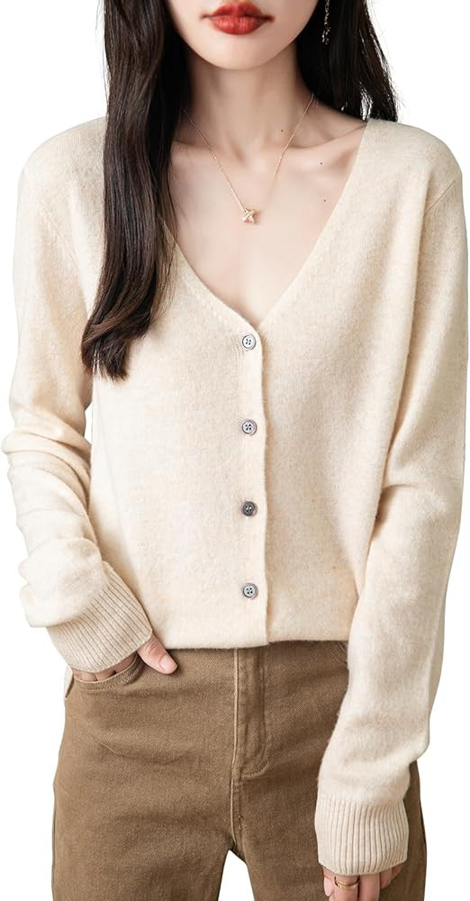 Chanyarn Women's 100% Merino Wool Cardigan 2025 Fall Winter Sexy V Neck Long Sleeve Lightweight K... | Amazon (US)