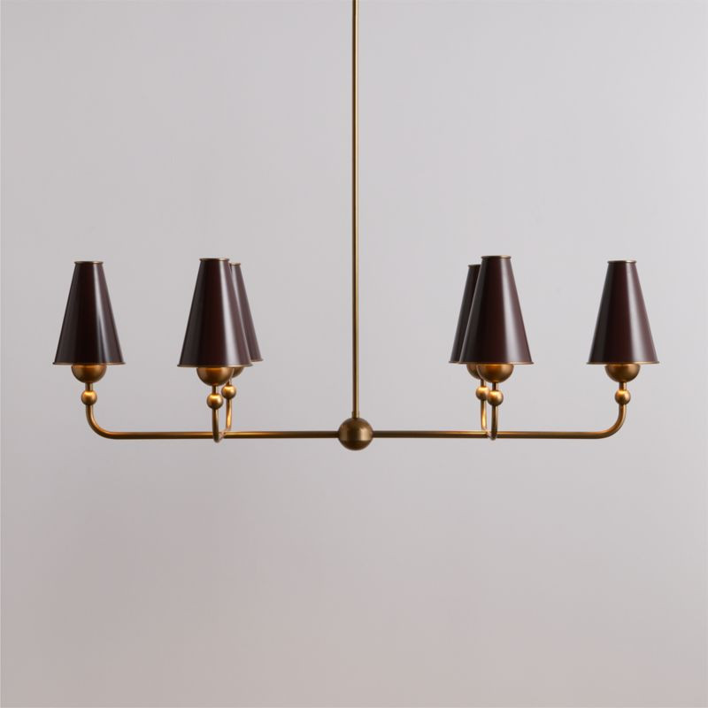 Everton Brass Linear Chandelier Light with Aubergine Metal Shades | Crate & Barrel