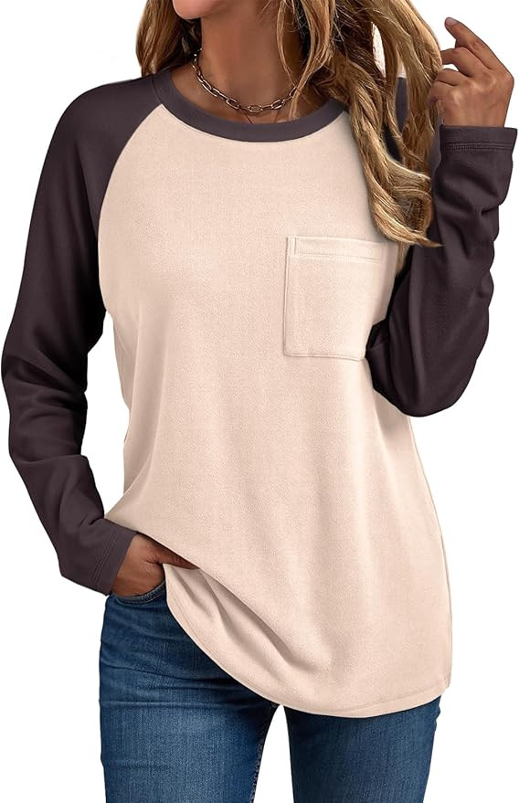 Trendy Queen Womens Crew Neck Long Sleeve Colorblock Shirts 2024 | Amazon (US)