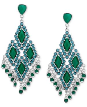 Haskell Silver-Tone Green Faceted Bead Chandelier Earrings | Macys (US)