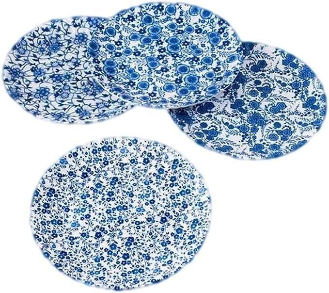 Blue & White Floral Pattern Picnic/Dinner Plate, 9 Inch Melamine, Set of 4 | Amazon (US)