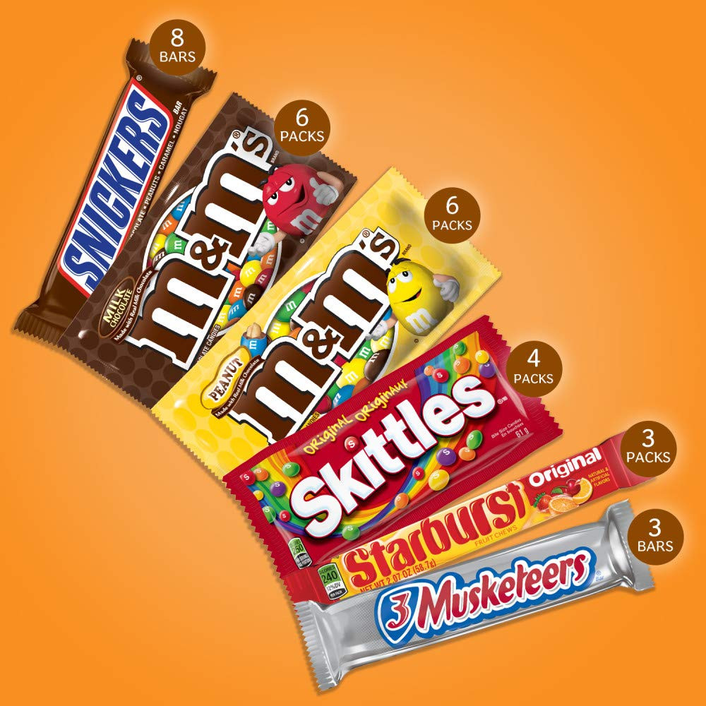 M&M'S, SNICKERS, 3 MUSKETEERS, SKITTLES & STARBURST Variety Pack Full Size Bulk Candy Assortment,... | Amazon (US)