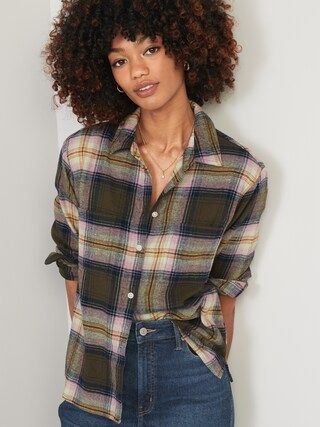 Cropped Plaid Flannel Boyfriend Shirt for Women | Old Navy (US)